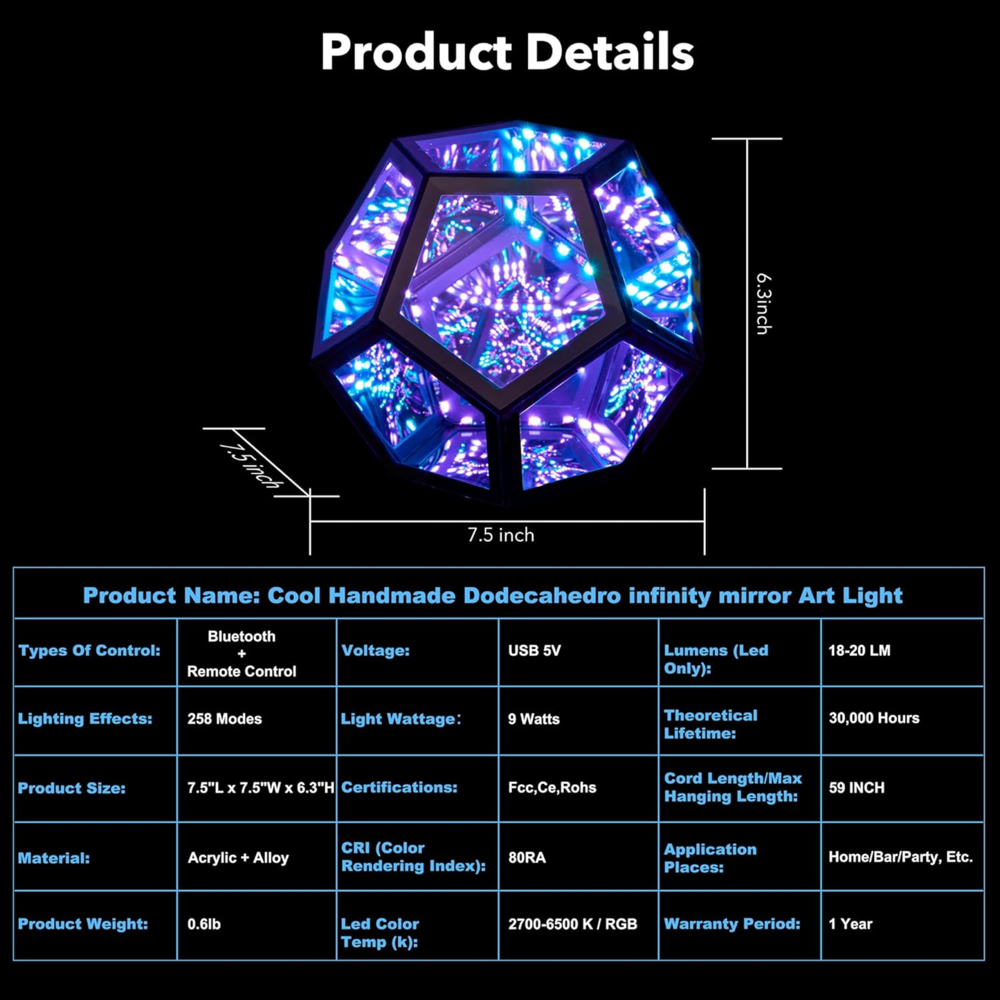 Infinity LED lamp 8D effect